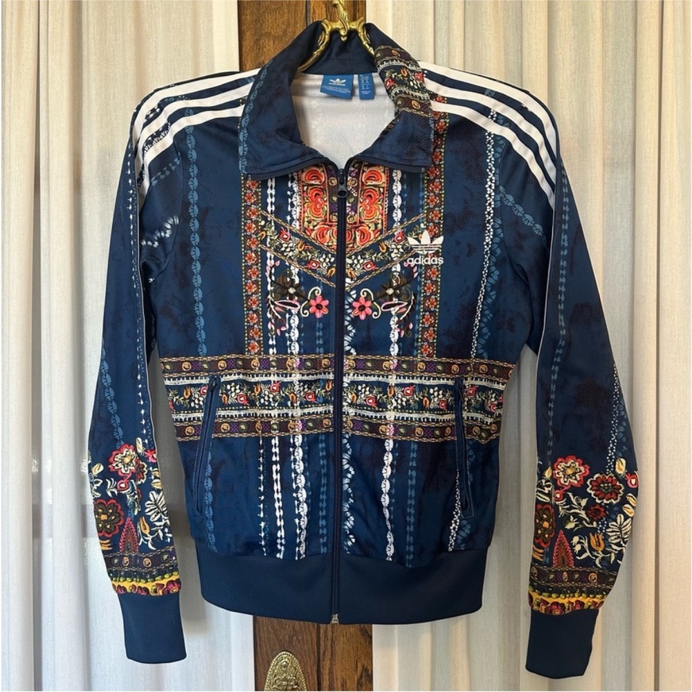 Farm Rio + adidas Cirandiera Blue Floral Zipper Front Jacket Size M - Picture 13 of 14